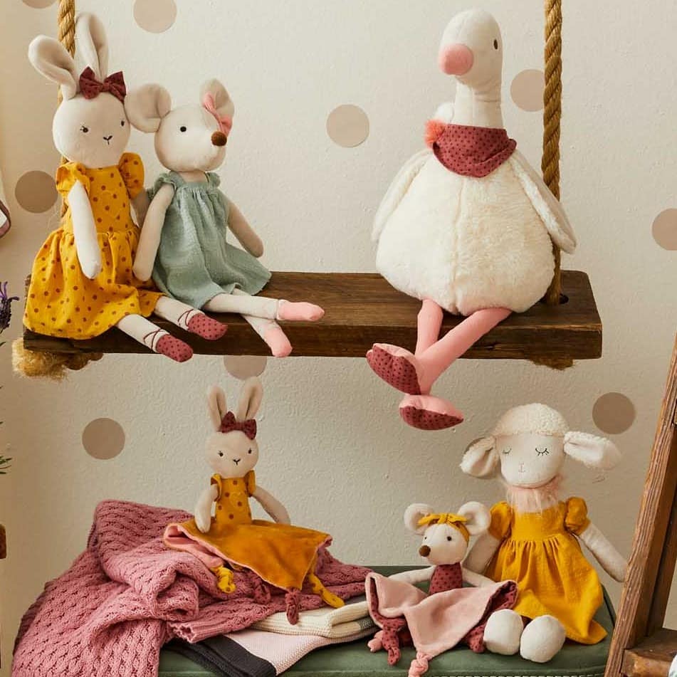 Character toys and comforters - sheep, mice and bunnies