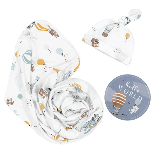 Baby swaddle beanie and milestone card