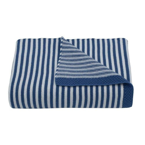 100 Cotton Knit Stripe Blanket Navy White Abbey Junction