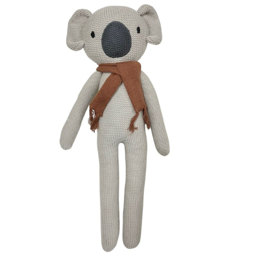 Knitted koala toy with brown scraf