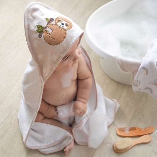 Baby in Hooded Towel Sloth Design