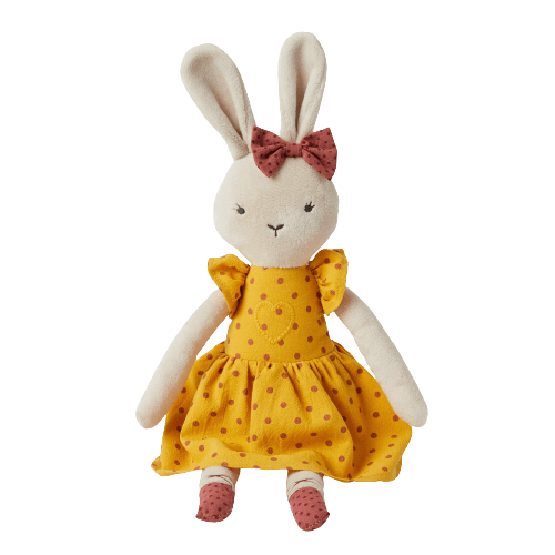 Esme bunny toy in mustard dot dress
