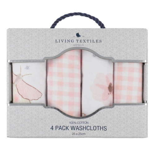 4 Pack Facewashers Butterfly and Pink Gingham pattern