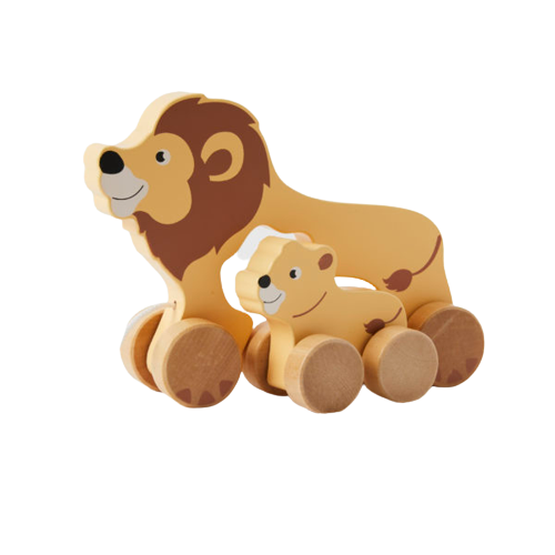Wooden pull along lion and baby