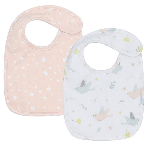 2 pack bibs pink and white flowers and floral bird bibs