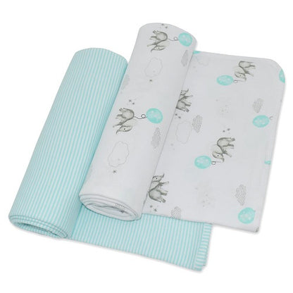 jersey swaddle wraps aqua stripes and elephant design