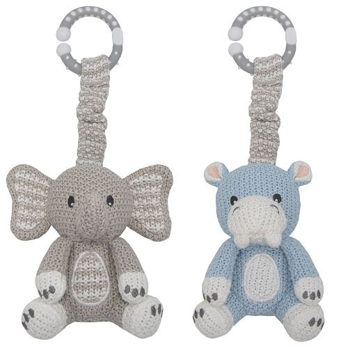 elephant and hippo knitted pram toys