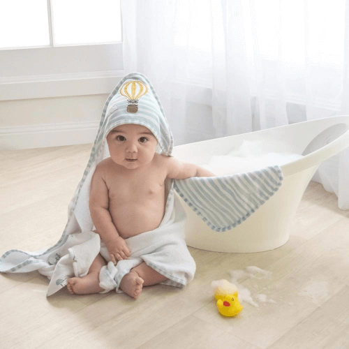 Baby Wearing hooded towel