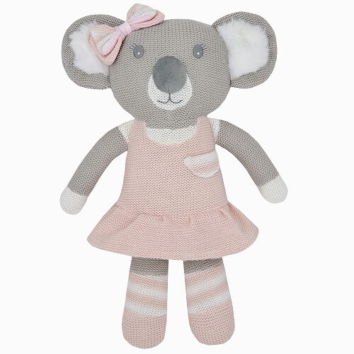 Knitted Koala in pink dress and pink hair bow