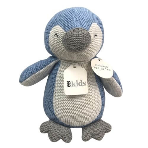 Blue knitted musical Penguin