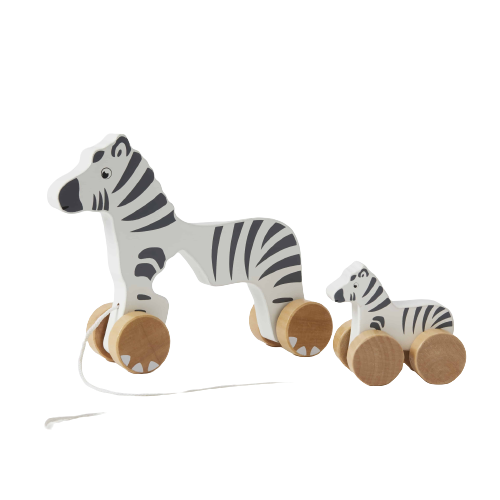 Zebra and baby wooden pull along
