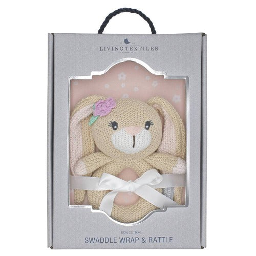 bunny rattle and jersey swaddle gift set