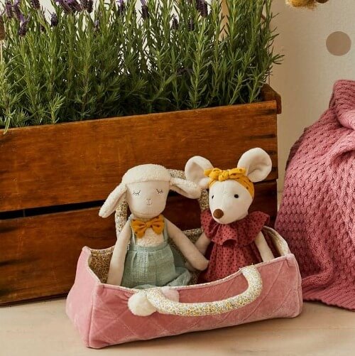 Stanley sheep toy in overalls with Dorothy mouse