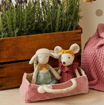 Stanley sheep toy in overalls with Dorothy mouse