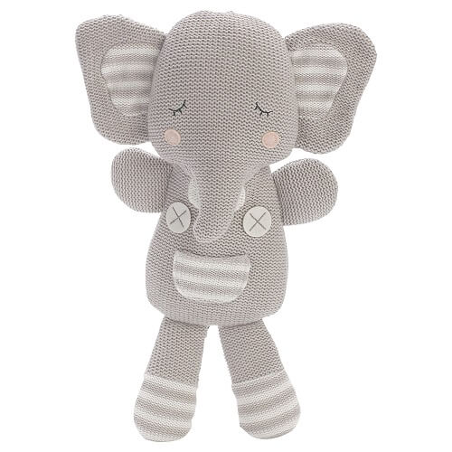 Grey Elephant Knitted Toy with Rattle