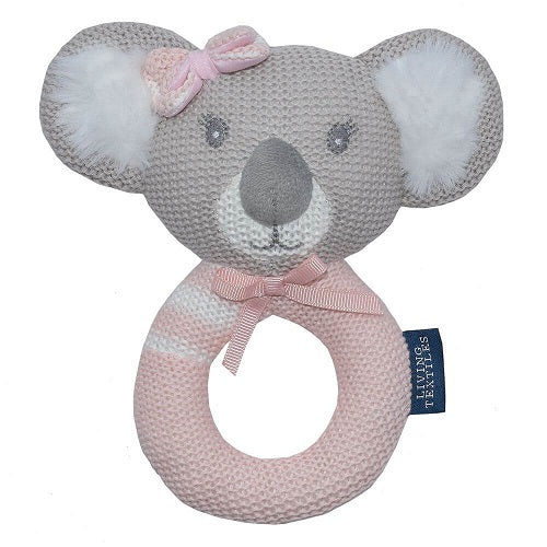 Pink koala knitted ring rattle