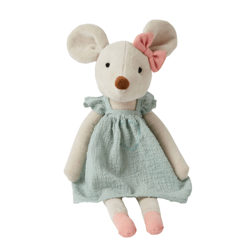 myrtle mouse in dobby mint dress and pink bow