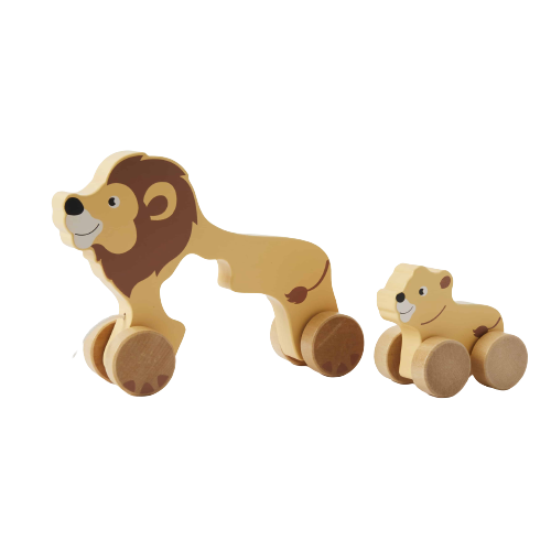 Lion and baby pull along wooden toy